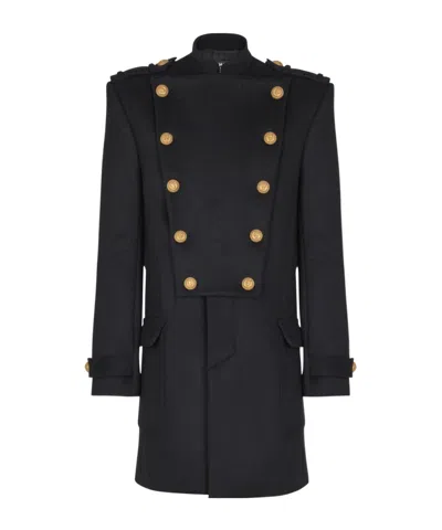 BALMAIN WOOL AND CASHMERE COAT WITH DETACHABLE BIB FRONT