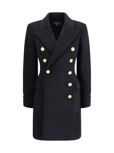 Balmain Wool And Cashmere Double-breasted Coat In Black