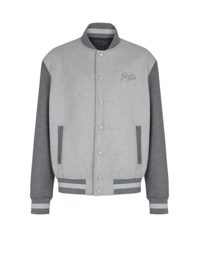 Balmain Wool And Cashmere Varsity Jacket In Gray