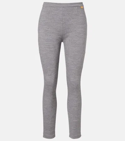 Balmain Wool And Cotton-blend Leggings In Gray