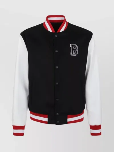 BALMAIN WOOL AND ECO-LEATHER VARSITY JACKET WITH PATCH