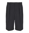 Balmain Grain De Poudre Pleated Bermuda Shorts In Black