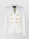 Balmain Double Breasted Wool Grain De Poudre Blazer In White