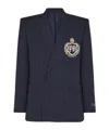 Balmain Wool Crystal-embellished Emblem Blazer In Blue