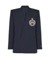 Balmain Wool Crystal-embellished Emblem Blazer In Blue