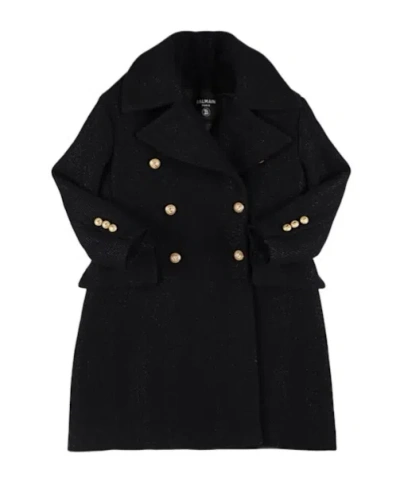 Balmain Wool Blend Coat In Black