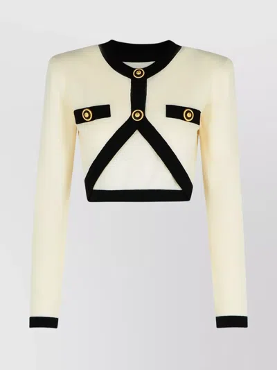 BALMAIN WOOL BLEND CROPPED CARDIGAN