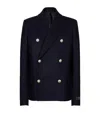 Balmain Double-breasted Coat With Logo Buttons In Blue