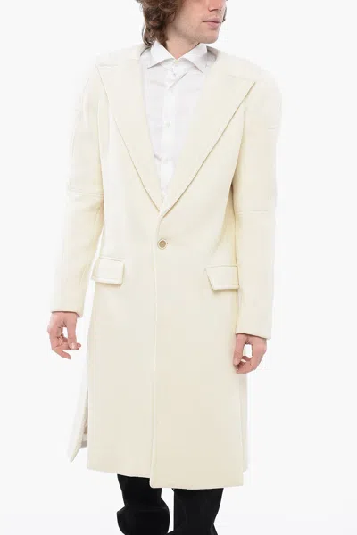 Balmain Wool Blend Slim Fit Coat With Padded Shoulders In White