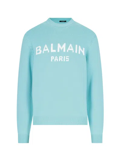 Balmain Wool Blend Sweater In Light Blue