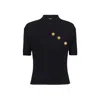 Balmain Wool Blend Top With V-neckline And Gold Metal Accents