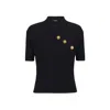 Balmain Wool Blend Top With V-neckline And Gold Metal Accents