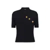 Balmain Wool Blend Top With V-neckline And Gold Metal Accents