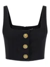 Balmain Cropped Sleeveless Top Gold Button Detail In Black