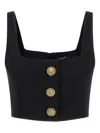 Balmain Cropped Sleeveless Top Gold Button Detail In Black