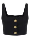 Balmain Cropped Sleeveless Top Gold Button Detail In Black