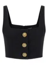 Balmain Cropped Sleeveless Top Gold Button Detail In Black