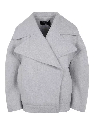 Balmain Wool Caban In Grey