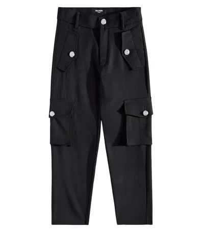 Balmain Kids' Wool Cargo Pants In Black