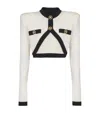 Balmain Wool-cashmere Cropped Cardigan In Beige