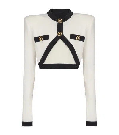 Balmain Wool-cashmere Cropped Cardigan In Beige