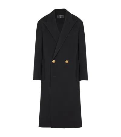 Balmain Wool-cashmere Double-breasted Overcoat In Black
