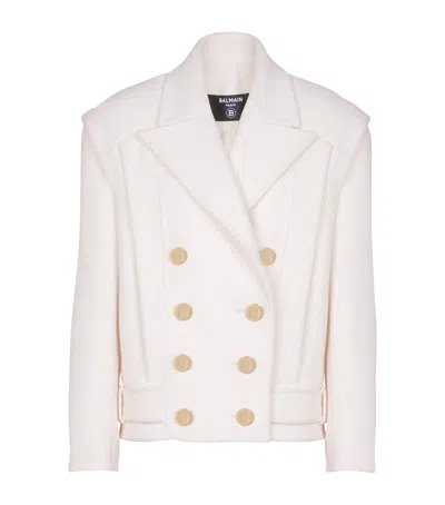 Balmain Wool-cashmere Pea Coat In White