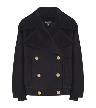 Balmain Wool-cashmere Pea Coat In Black