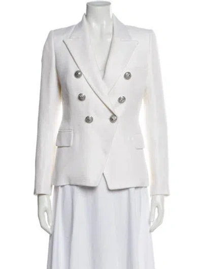 Pre-owned Balmain Wool Colorblock Pattern Blazer In White