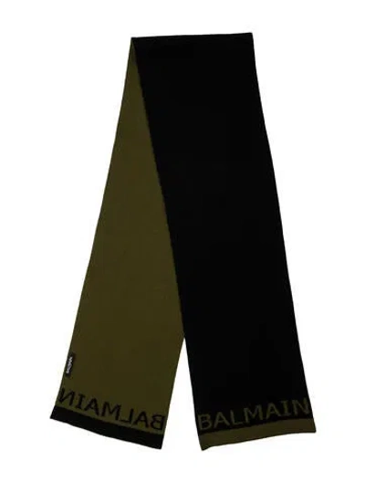 Pre-owned Balmain Wool Colorblock Pattern Scarf In Black