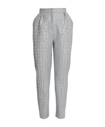 BALMAIN WOOL-COTTON EMBOSSED CROCODILE-PRINT TROUSERS