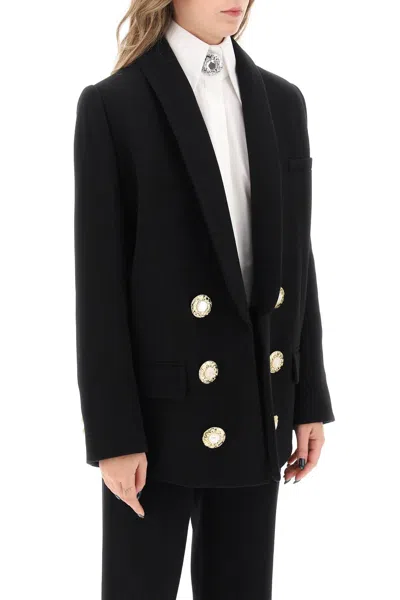Balmain Wool Crepe Open Jacket In Black