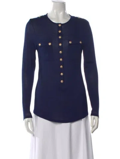 Pre-owned Balmain Wool Crew Neck Sweater In Blue