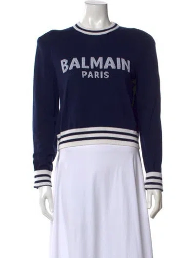 Pre-owned Balmain Wool Crew Neck Sweater In Blue