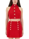 Balmain Wool Crop Top In Red
