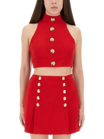 Balmain Wool Crop Top In Red
