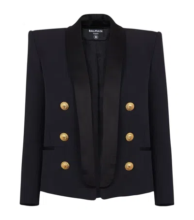 Balmain Wool Cropped Blazer In Black