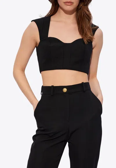 Balmain Wool Cropped Top In Black