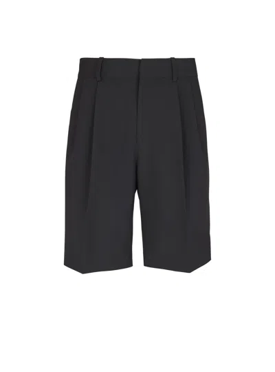 Balmain Wool Darted Bermuda Shorts In Black