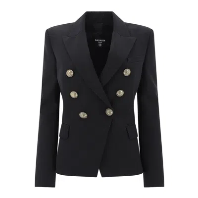 Balmain Wool Double-breasted Blazer In Black