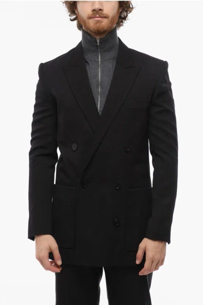 Balmain Wool Double-breasted Blazer With Peak Lapel In Black