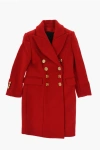 BALMAIN WOOL DOUBLE BREASTED COAT WITH PEAK LAPEL
