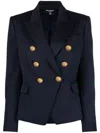 Balmain Black Double-breasted Jacket With Branded Buttons And Asymmetric Cut In Wool Woman