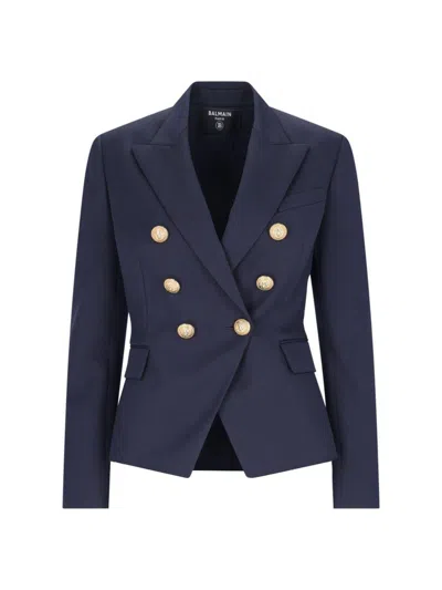 Balmain Wool Double-breasted Jacket In Blue