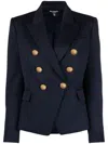 Balmain Black Double-breasted Jacket With Branded Buttons And Asymmetric Cut In Wool Woman
