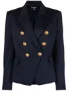 Balmain Wool Double Breasted Jacket In Blue