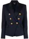 Balmain Black Double-breasted Jacket With Branded Buttons And Asymmetric Cut In Wool Woman In Blue