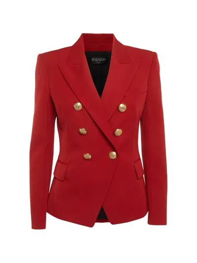 Pre-owned Balmain Wool Double-breasted Blazer In Red