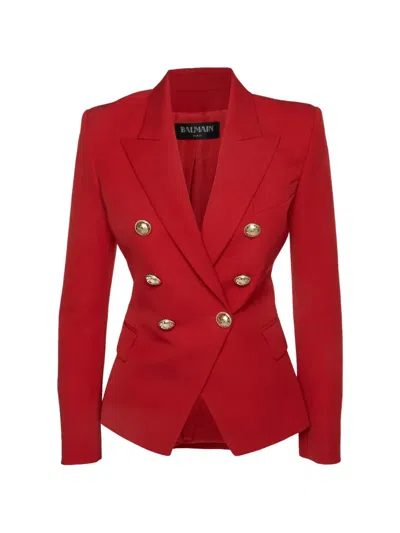 Pre-owned Balmain Wool Double-breasted Blazer In Red