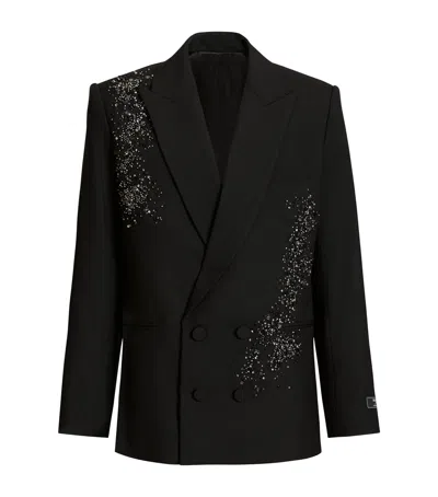 Balmain Wool Embroidered Double-breasted Blazer In Black